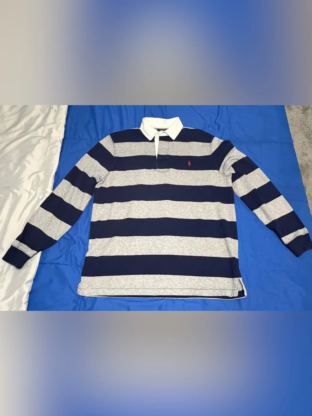 Polo by Ralph Lauren Navy & Gray Striped Rugby Polo